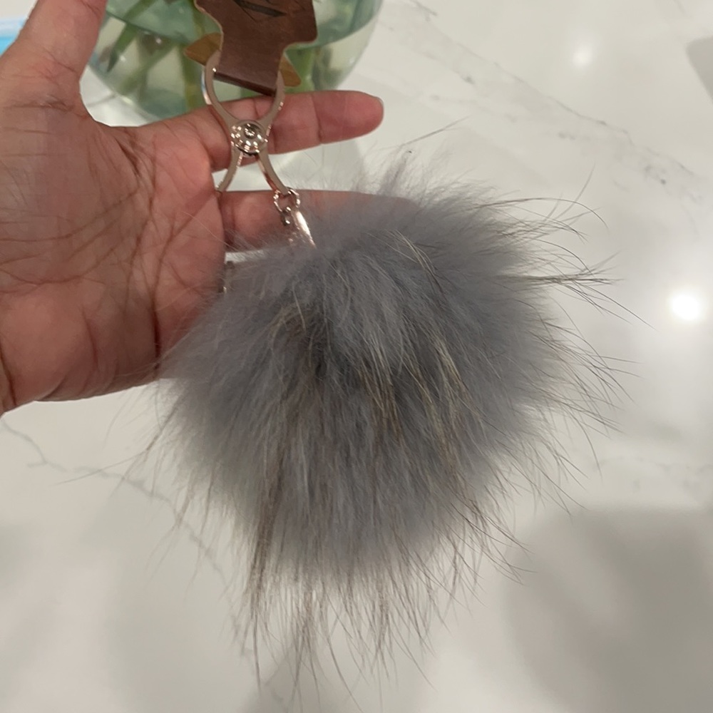 Real shaved fox fur Keychain just gray